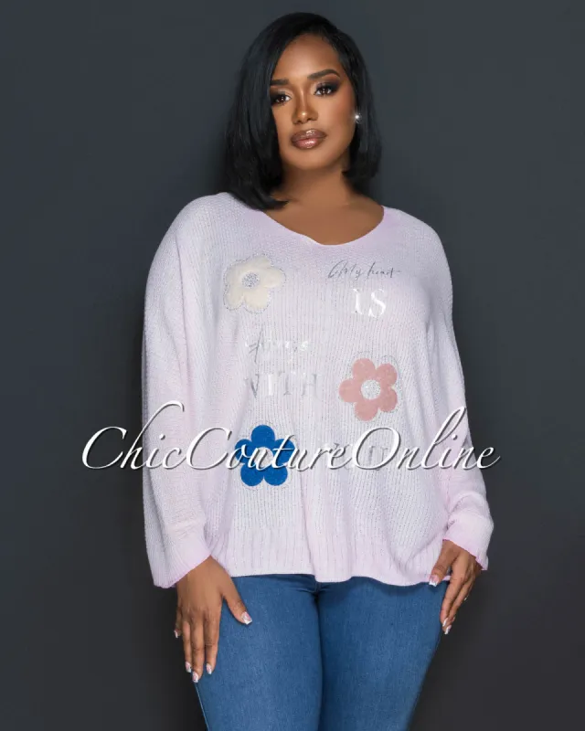 *Lucian Pink Flowers Accent Knit Sweater sold by Chic Couture