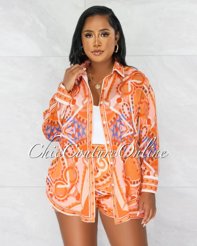 Vineta Orange Multi-Color Shirt & Flutter Mini Shorts Set sold by chic