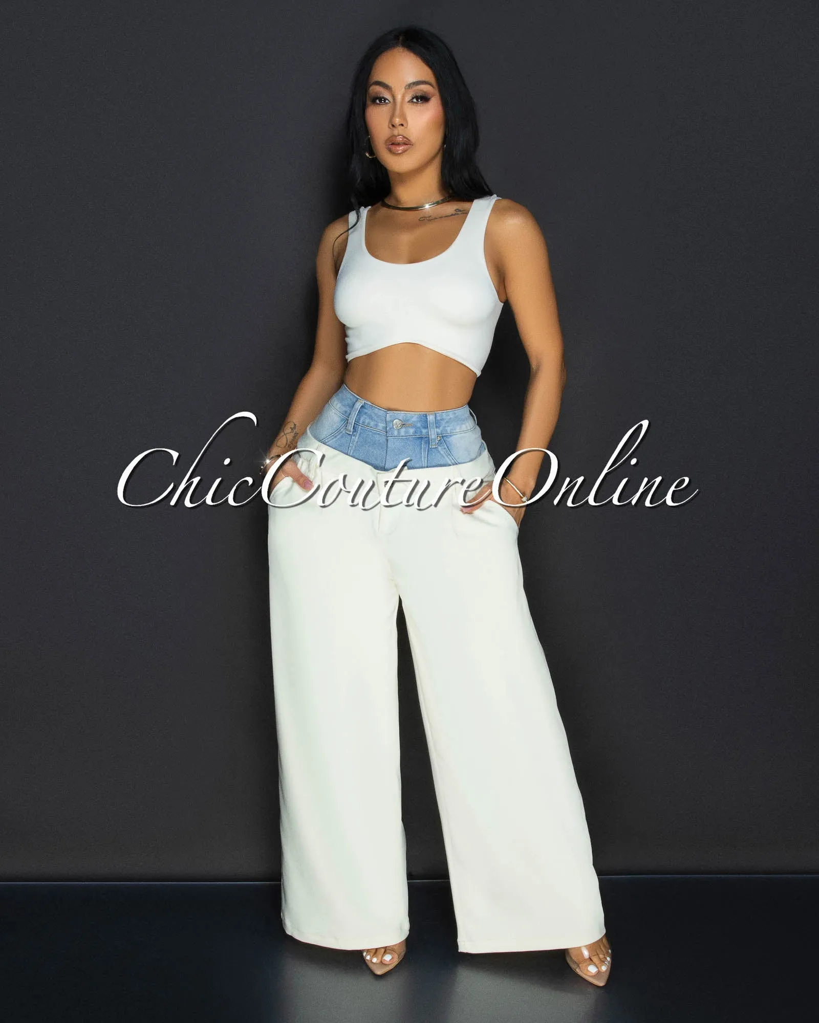 Kellin Denim Cream Wide Legs Pants sold by Chic Couture product image thumbnail 2