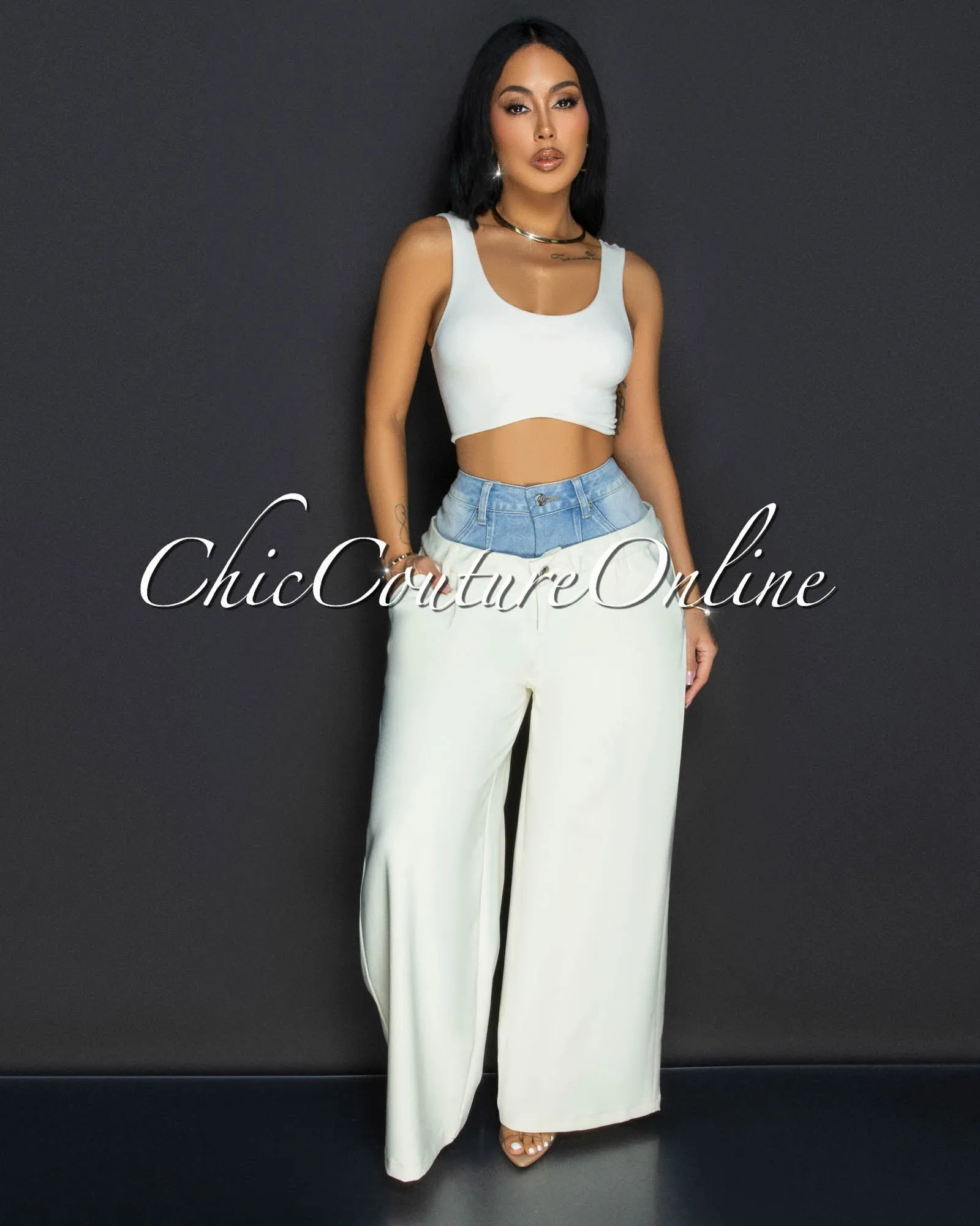 Kellin Denim Cream Wide Legs Pants sold by Chic Couture product image thumbnail 3
