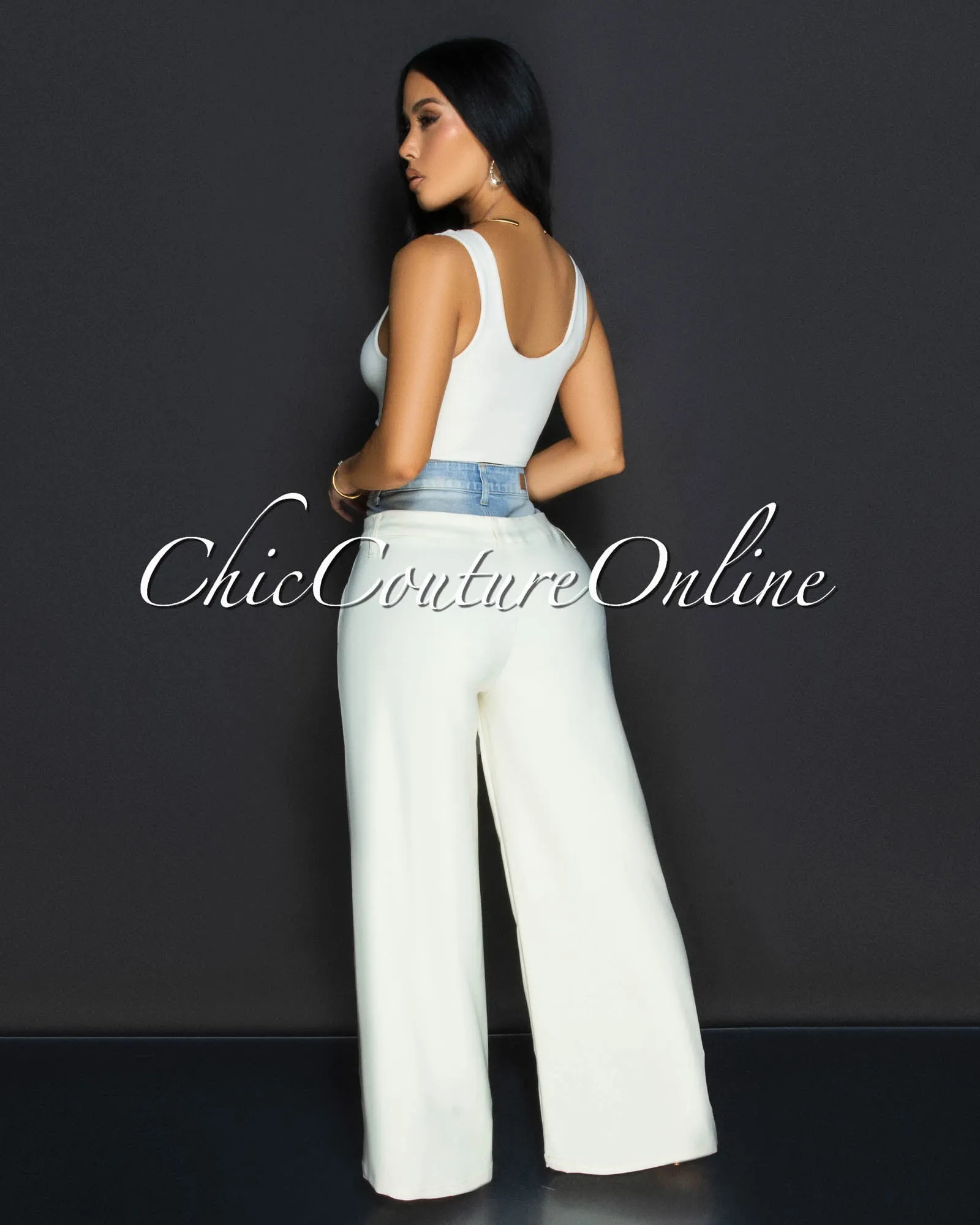 Kellin Denim Cream Wide Legs Pants sold by Chic Couture product image thumbnail 4