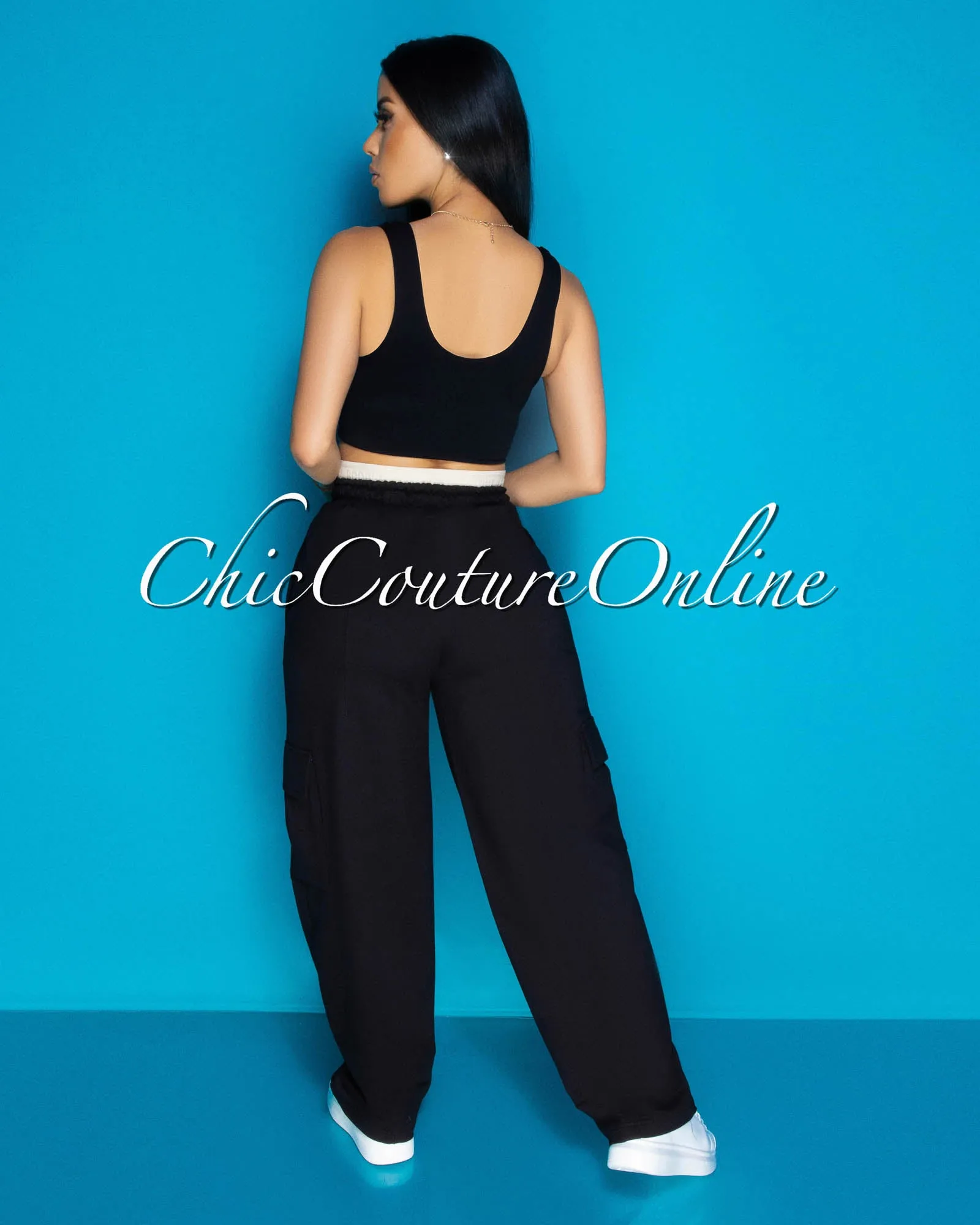 Rubin Black Beige Cargo Sweatpants sold by Chic Couture product image thumbnail 3