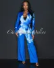 *Rena Blue White Floral Print Blazer & Wide Pants Set sold by Chic Couture