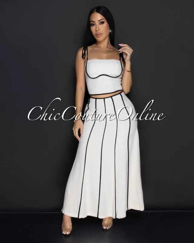Soma Nude Black Trim Linen Skirt Set sold by Chic Couture