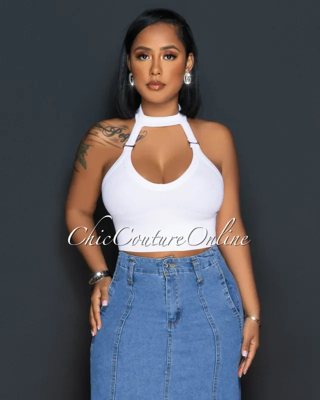 Annia White Bust Key-Hole Ribbed Crop Top sold by Chic Couture