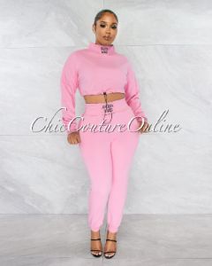 *Balboa Pink Crop Sweater & Jogger Two Piece Set sold by Chic Couture