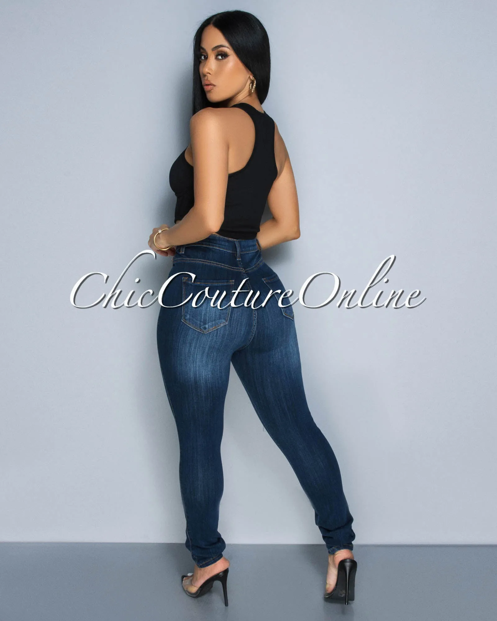 Vinia Black Corset Style Ribbed Crop Top sold by Chic Couture product image thumbnail 4