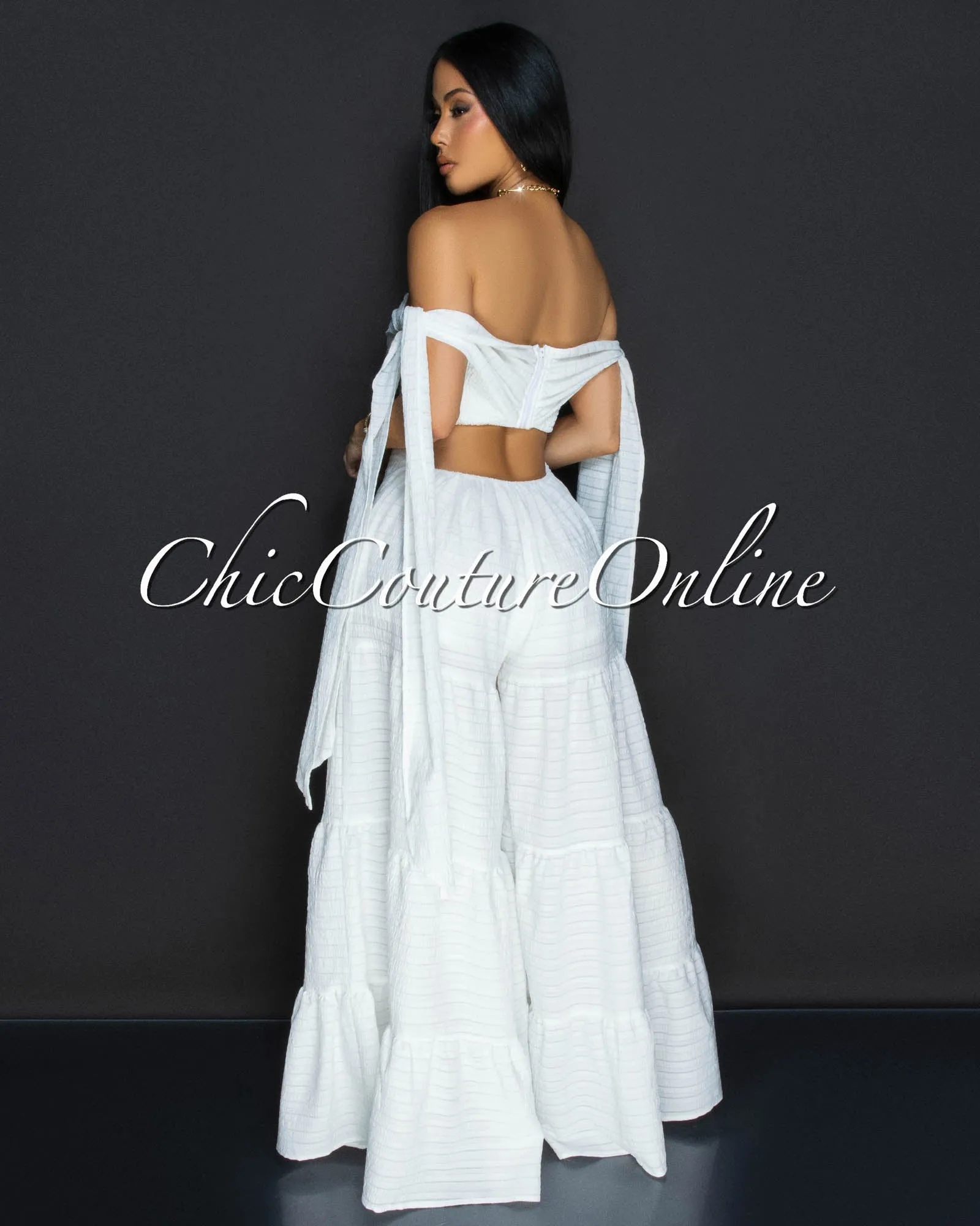 Noelly Off-White Strapless Wide Legs Jumpsuit sold by Chic Couture product image thumbnail 4
