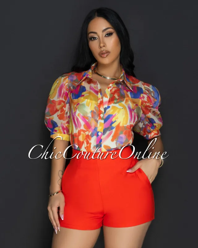 Fafie Ivory Multi Bubble Sleeves Blouse sold by Chic Couture
