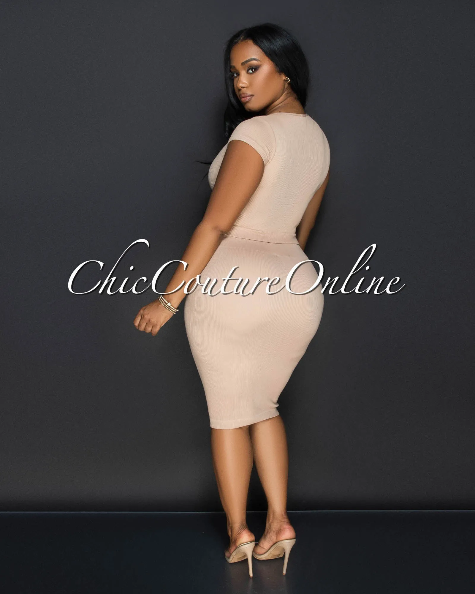 Laury Nude Ribbed Crop Top & Skirt Sculpting Set sold by Chic Couture product image thumbnail 3