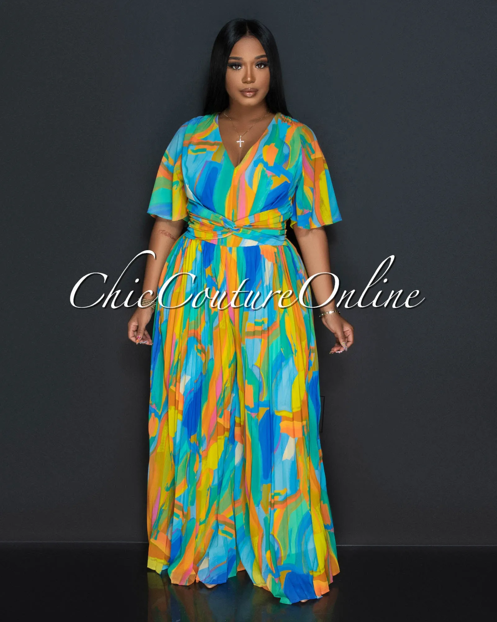 Donica Blue Multi Print Crop Top & Tier Maxi Skirt Set sold by Chic Couture product image thumbnail 2