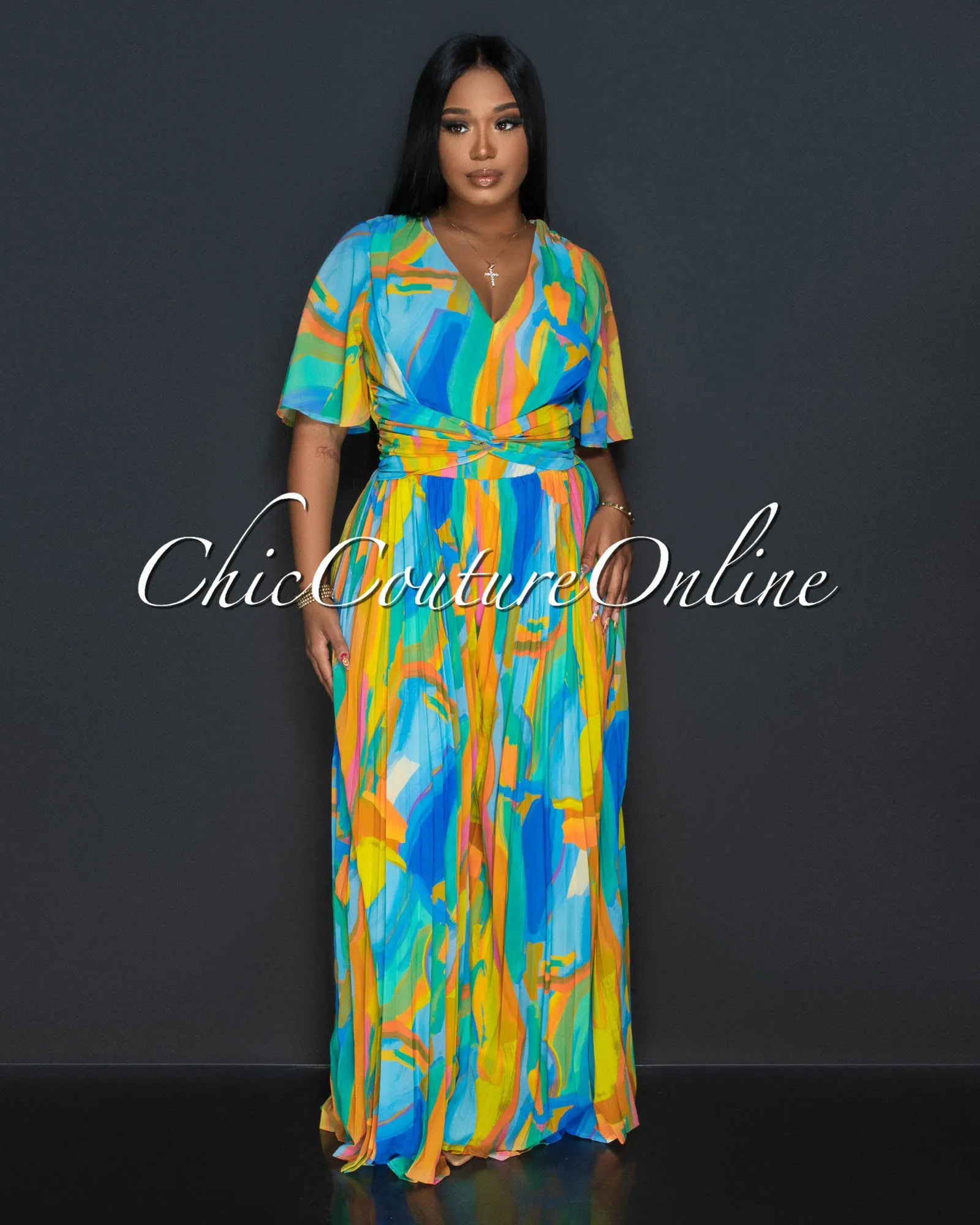 Donica Blue Multi Print Crop Top & Tier Maxi Skirt Set sold by Chic Couture product image thumbnail 3