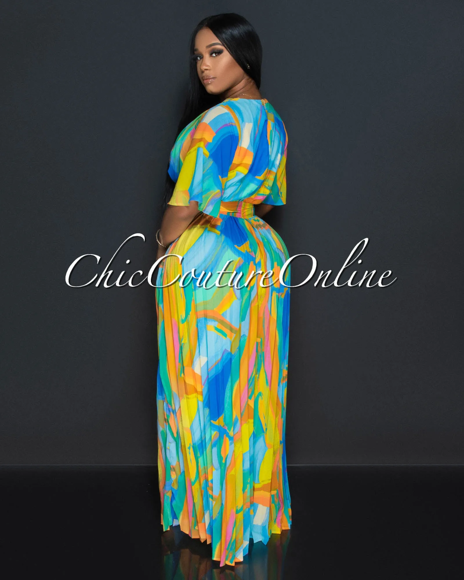 Donica Blue Multi Print Crop Top & Tier Maxi Skirt Set sold by Chic Couture product image thumbnail 4