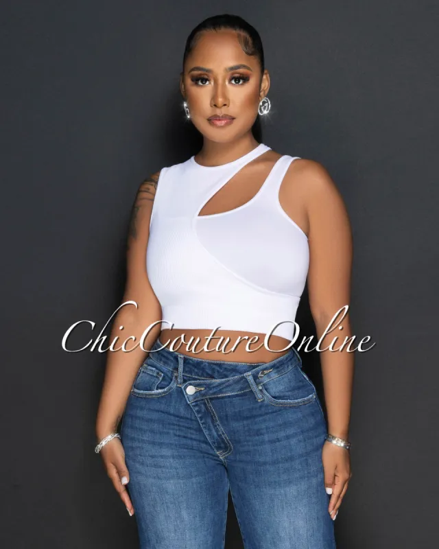 Vailey White Key-Hole Ribbed Top sold by Chic Couture