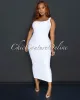 Thia White Single Shoulder Ribbed Midi Dress sold by Chic Couture