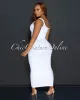 Thia White Single Shoulder Ribbed Midi Dress sold by Chic Couture