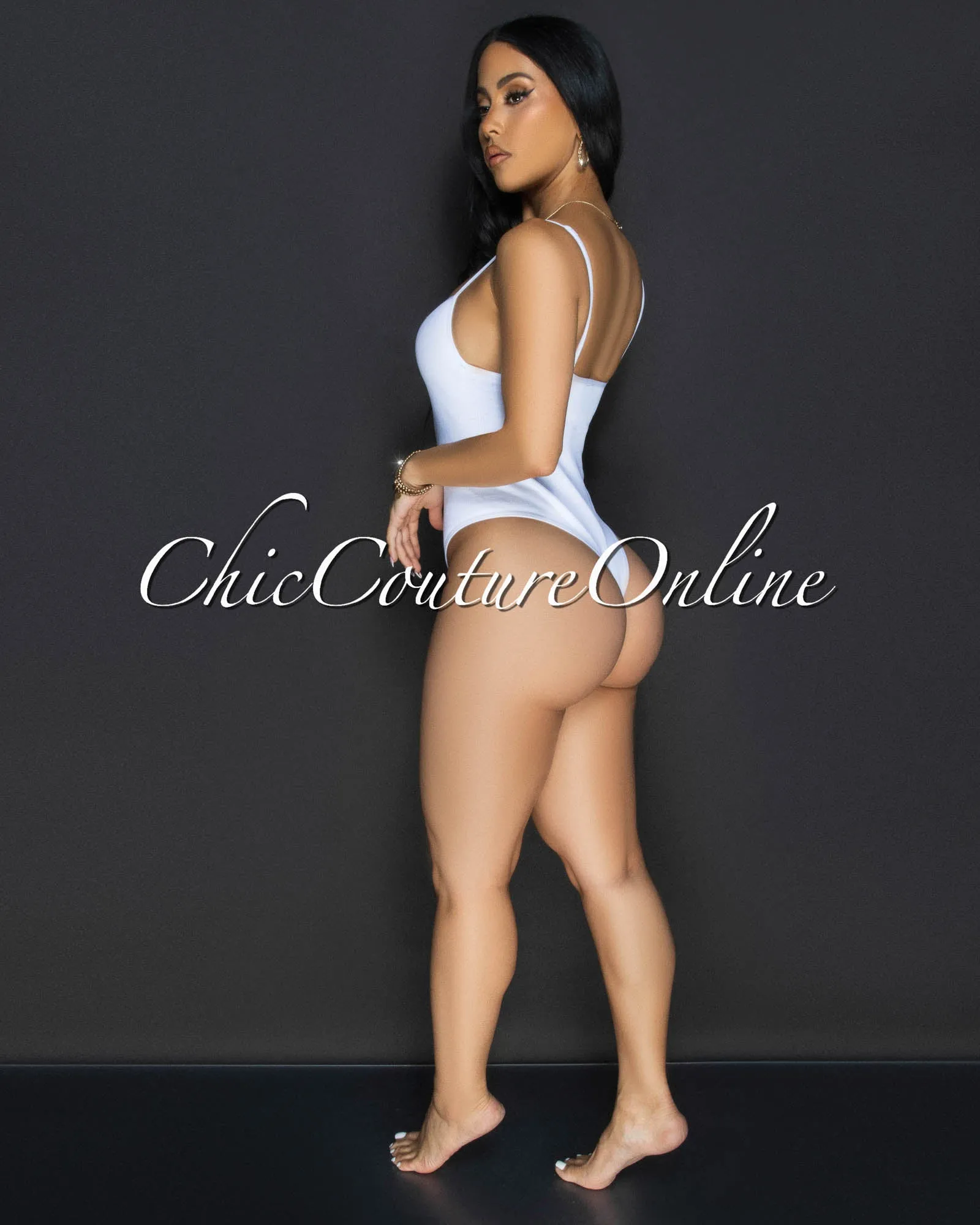 Toniya White Ribbed Body-Con Bodysuit sold by Chic Couture product image thumbnail 3