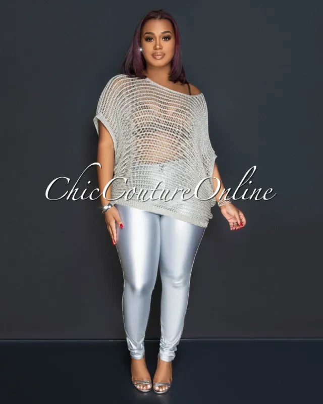 Dalia Silver Cover-Up Crochet Top sold by Chic Couture
