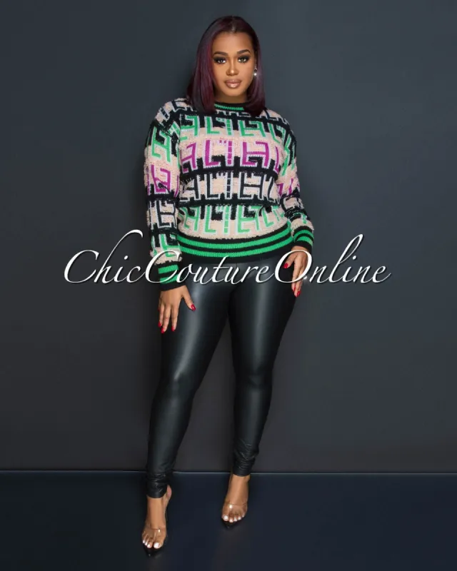 Amari Black Multi-Color Print Knit Sweater sold by Chic Couture