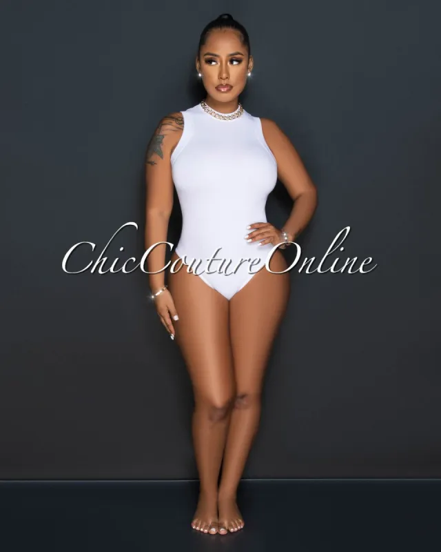 Connie White Racer Ribbed Bodysuit sold by Chic Couture