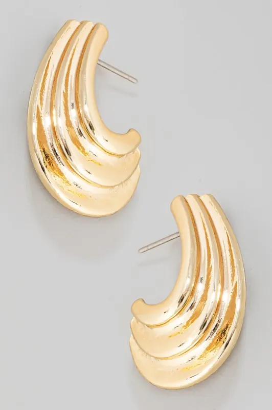 Clarisse Long Ridged Metallic Huggie Hoop Earrings sold by Chic Couture