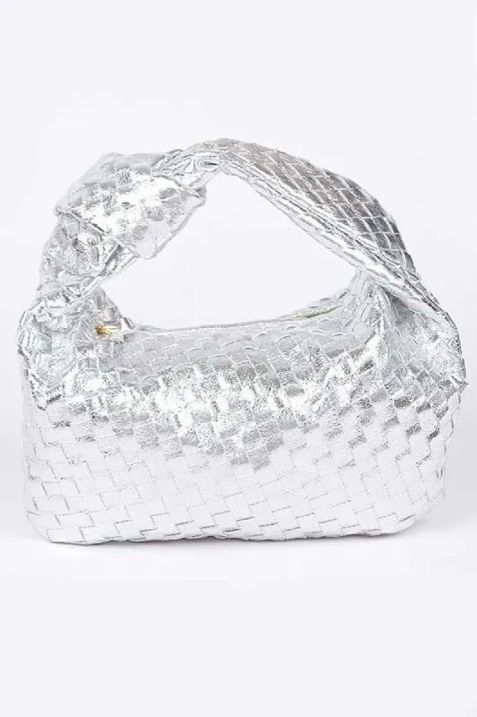 Mattie Silver Metallic Braided Bag sold by Chic Couture