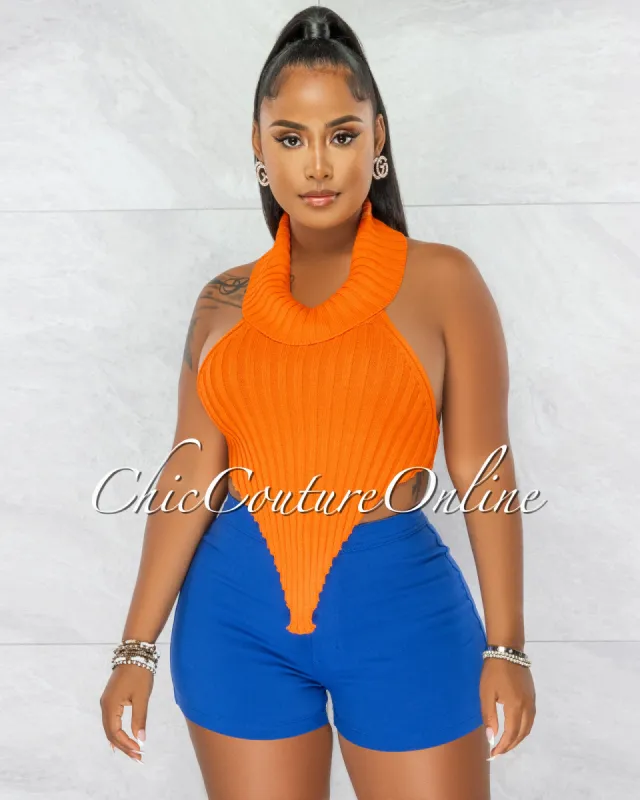 *Tammy Orange Mock Neckline Ribbed Crop Top sold by Chic Couture