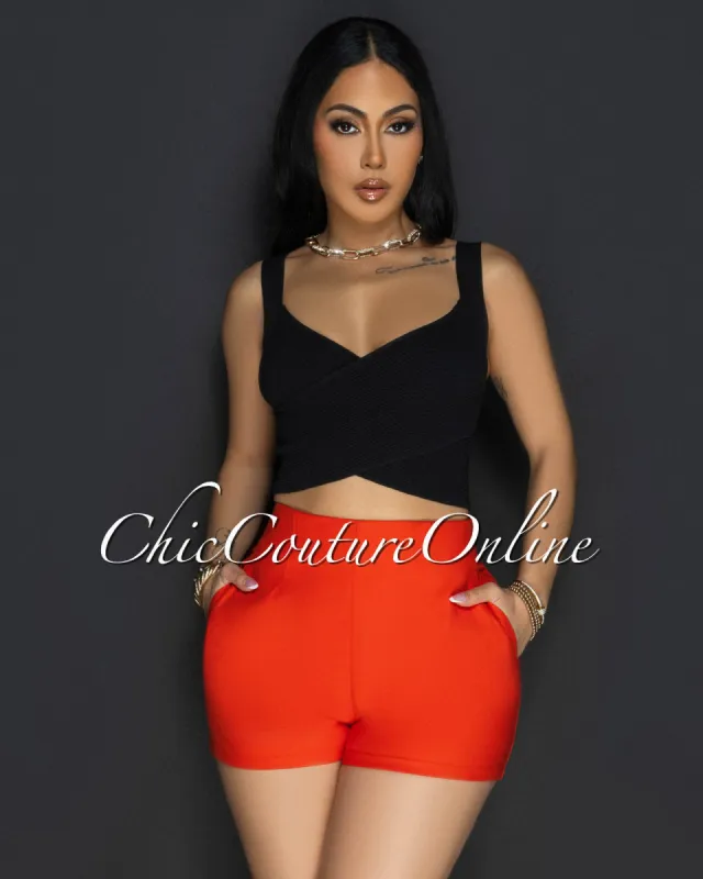 Shina Black Cross V-Neck Ribbed Crop Top sold by Chic Couture
