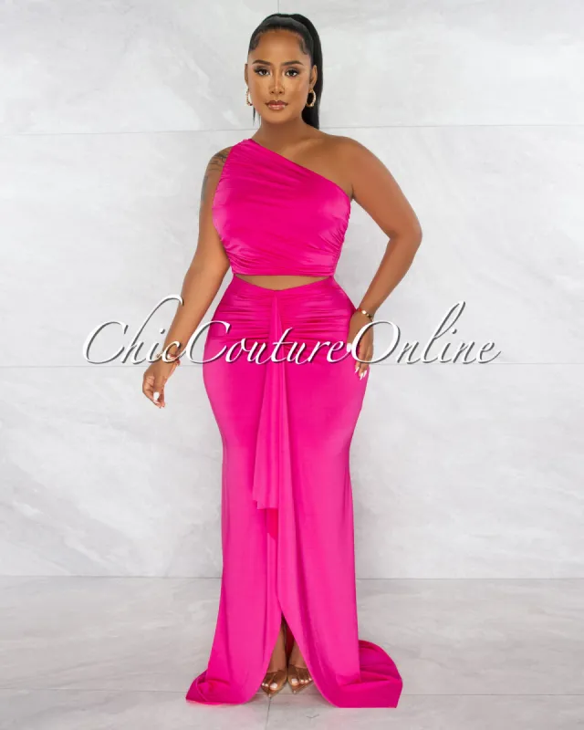 *Jeremiah Fuchsia Draped Crop Top & Maxi Skirt Set sold by Chic Couture