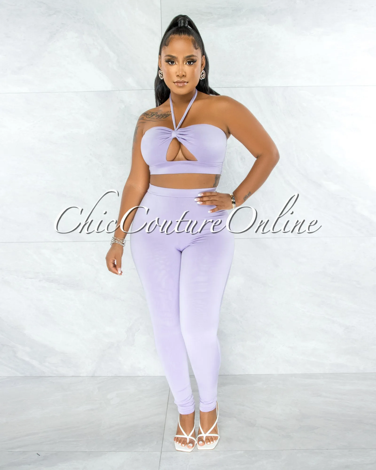 *Hudel Lilac Bust Key-Hole Crop Top & Double Lined Leggings Set sold by Chic Couture product image thumbnail 2