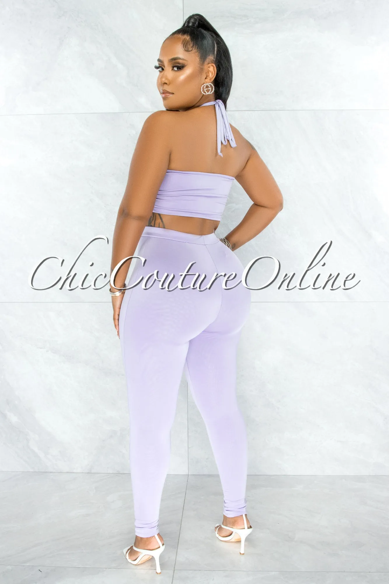 *Hudel Lilac Bust Key-Hole Crop Top & Double Lined Leggings Set sold by Chic Couture product image thumbnail 3