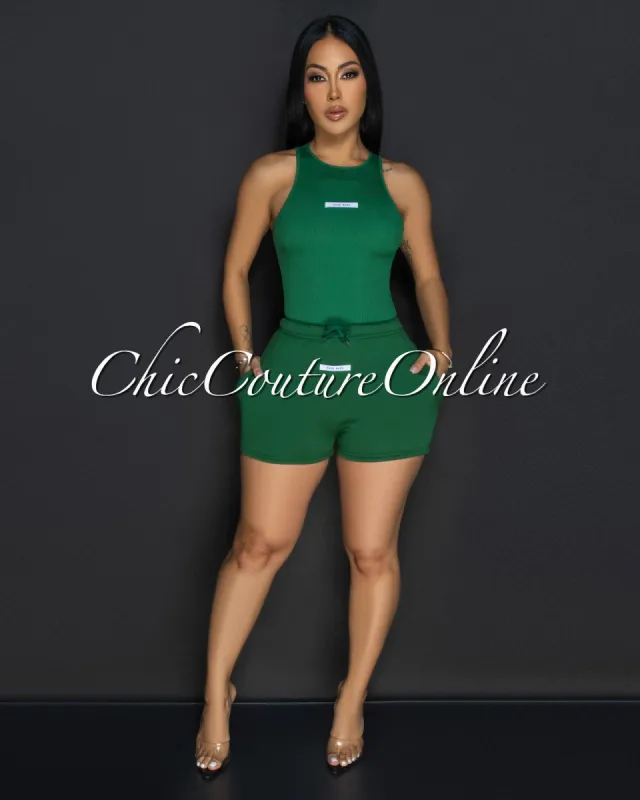 Kaela Green Ribbed Bodysuit & Shorts Set sold by Chic Couture