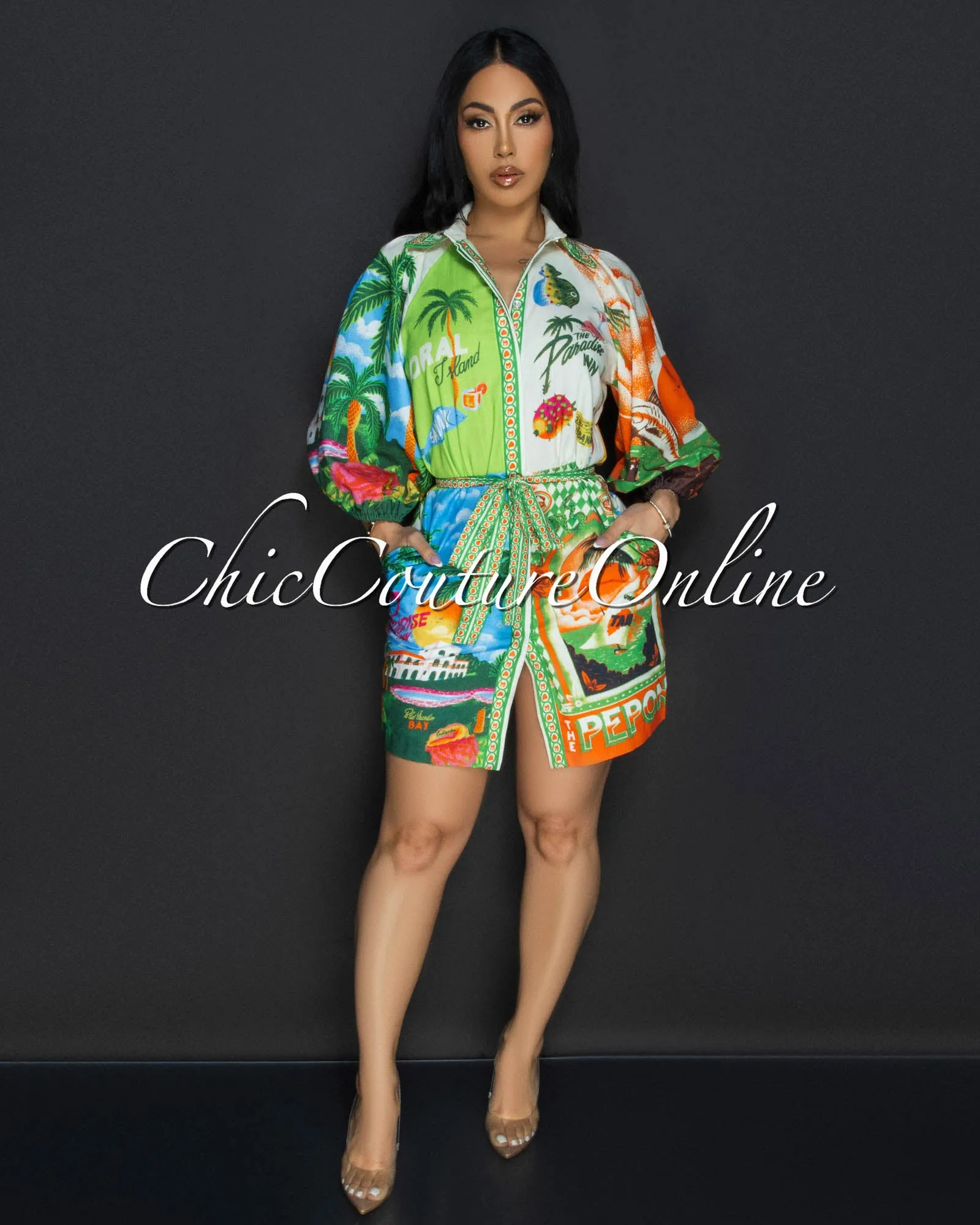*Quira Cream Multi Tropical Mini Dress sold by Chic Couture product image thumbnail 2