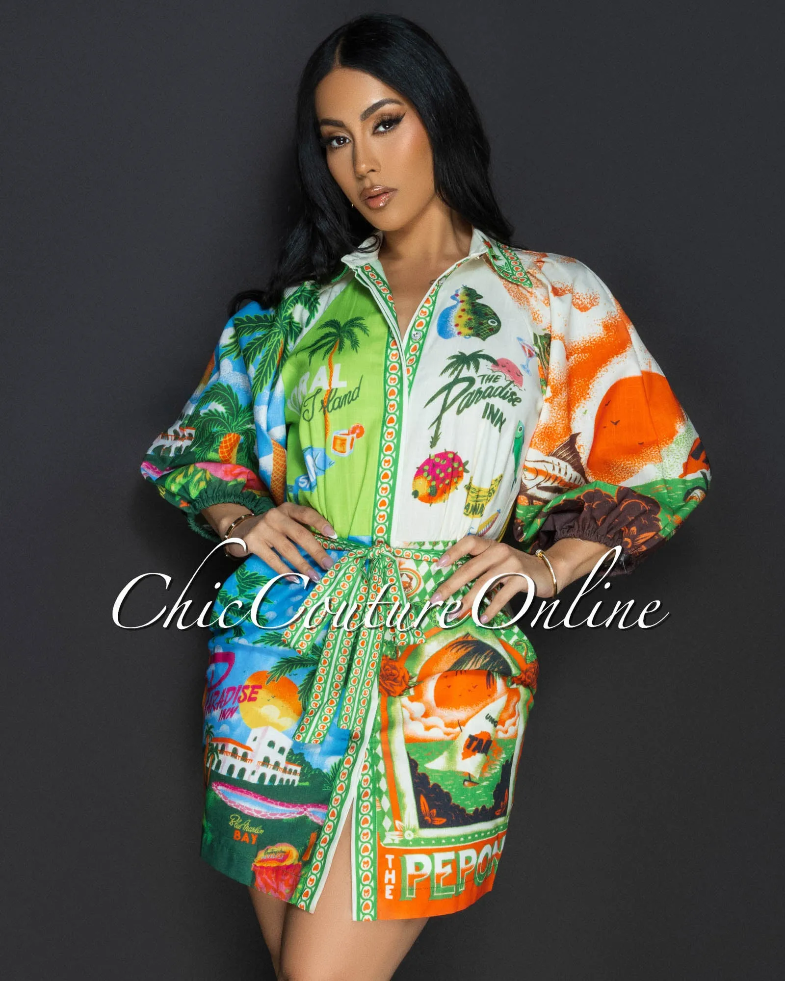 *Quira Cream Multi Tropical Mini Dress sold by Chic Couture product image thumbnail 3
