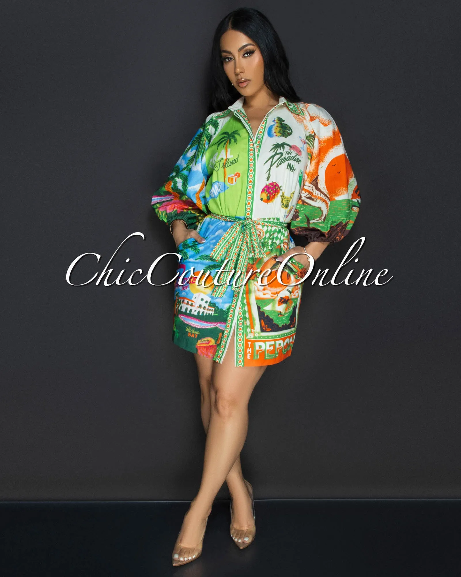 *Quira Cream Multi Tropical Mini Dress sold by Chic Couture