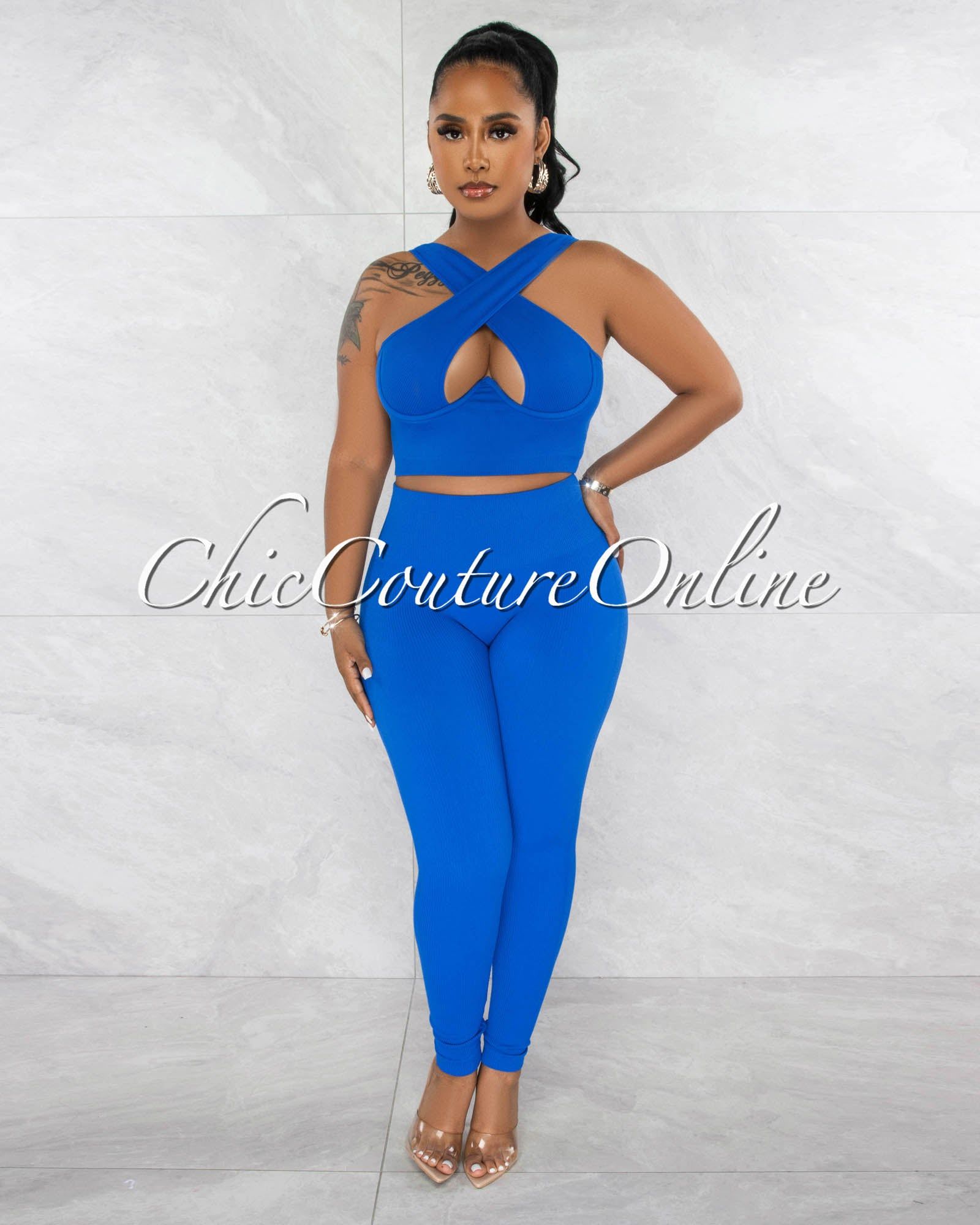 Parice Blue Cut-Out Bust Top & Leggings Sculpting Set (9/11) sold by Chic Couture product image thumbnail 2