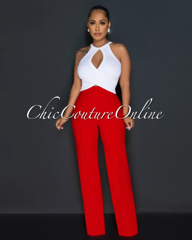 Marcie Red Straight Legs Pants sold by Chic Couture