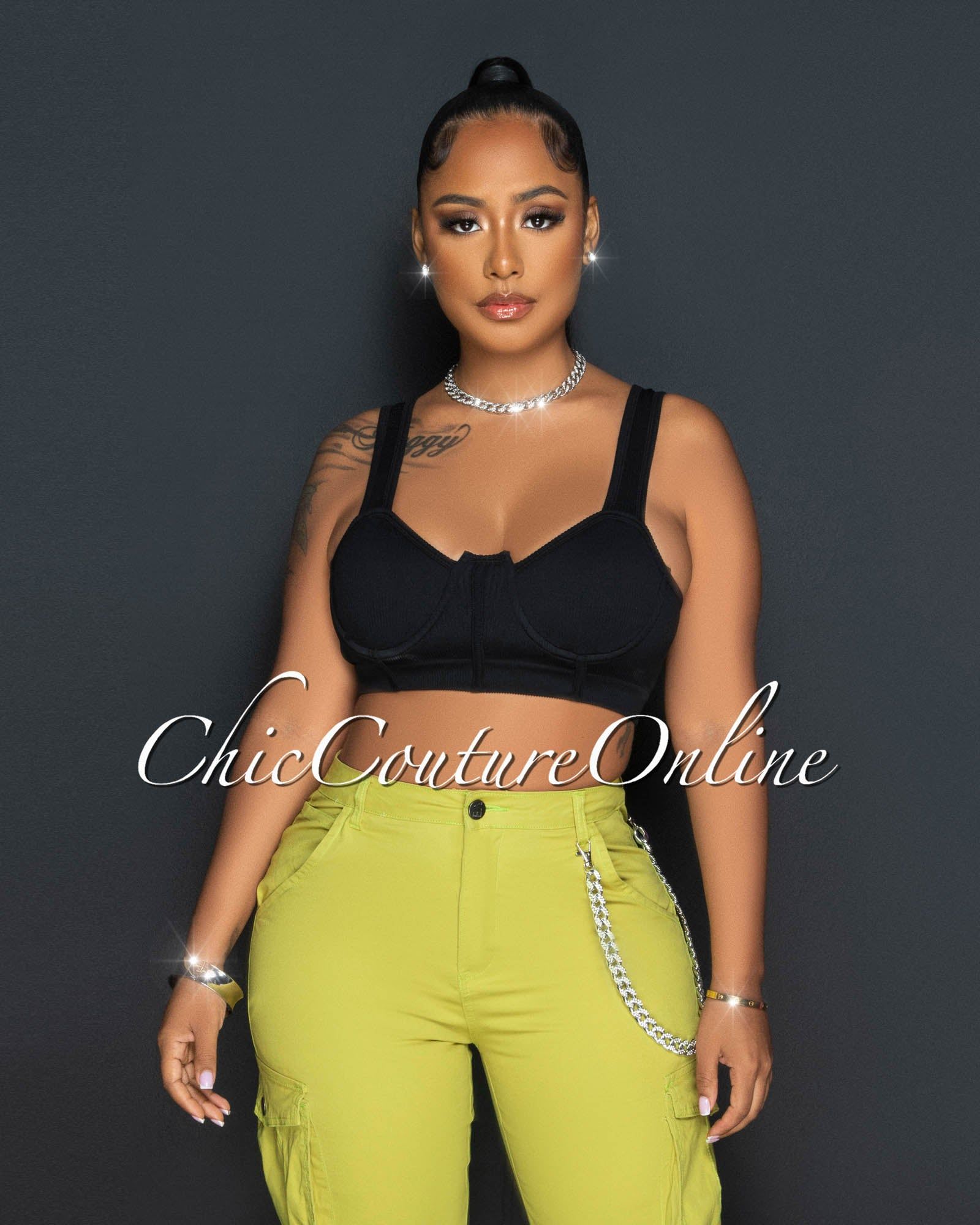 Jada Black Bust Wires Ribbed Crop Top sold by Chic Couture