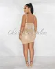 *Jennika Nude Mesh Sheer Rhinestones Mini Dress sold by Chic Couture