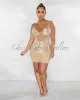 *Jennika Nude Mesh Sheer Rhinestones Mini Dress sold by Chic Couture