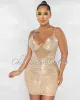 *Jennika Nude Mesh Sheer Rhinestones Mini Dress sold by Chic Couture