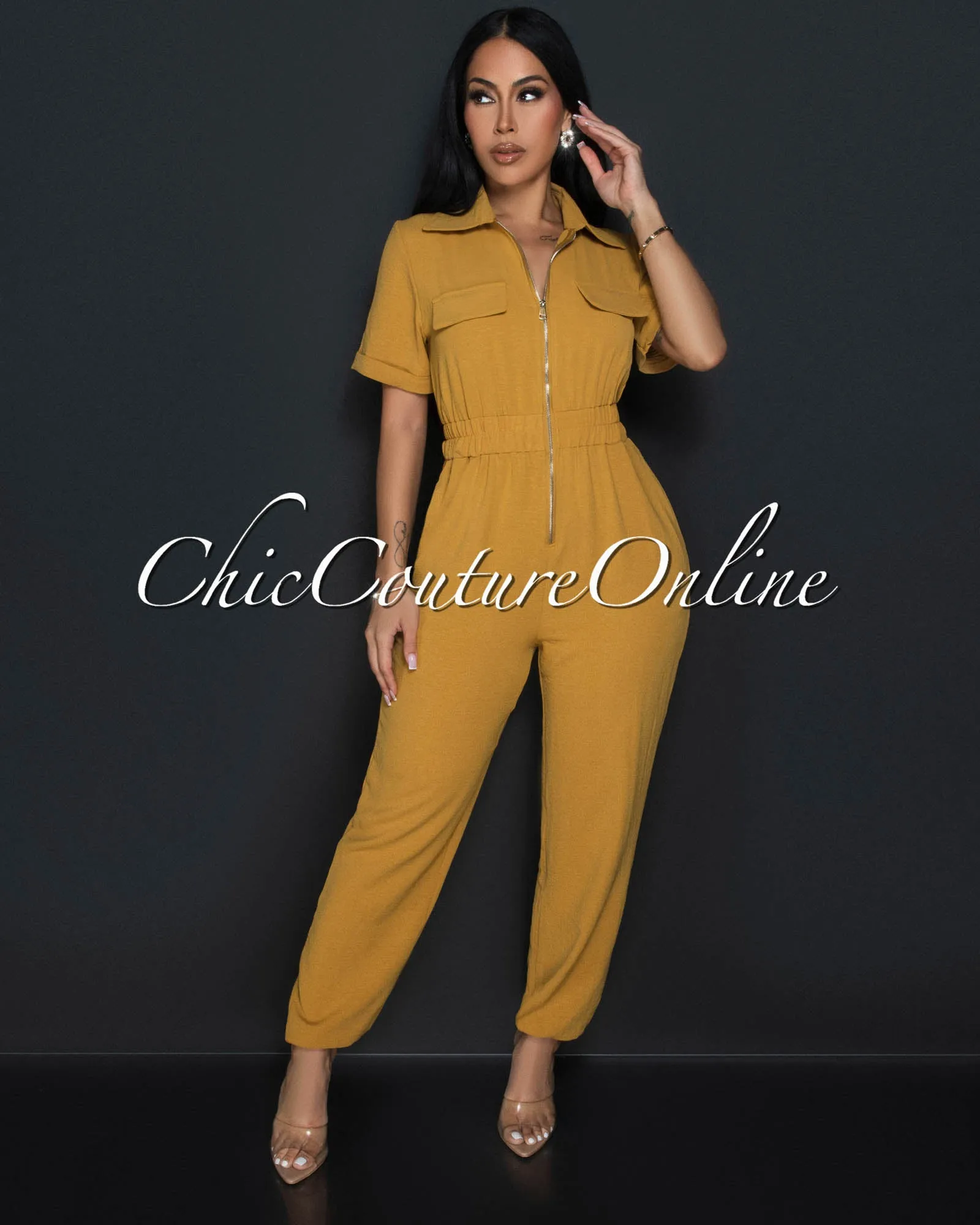 Sumi Mustard Utility Cargo Jumpsuit sold by Chic Couture product image thumbnail 2
