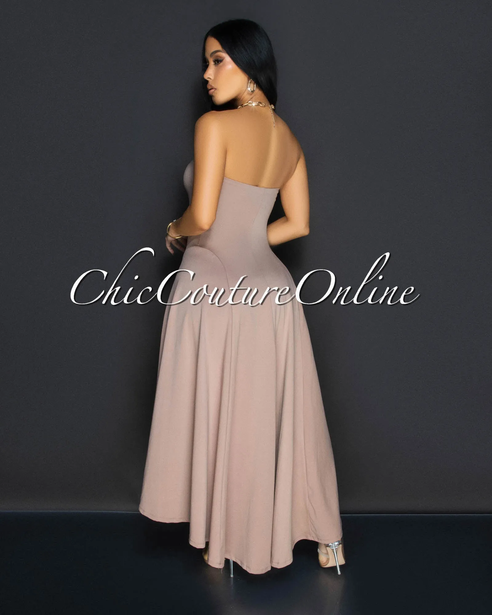 Isolde Taupe Strapless Hi Lo Dress sold by Chic Couture product image thumbnail 4