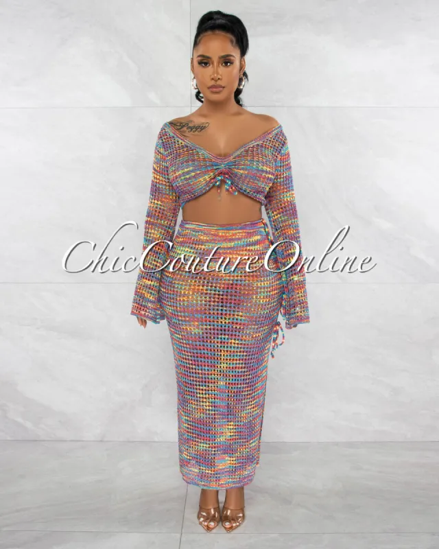*Gregory Purple Multi-Color Top & Crochet Cover-Up Maxi Skirt Set sold by Chic Couture