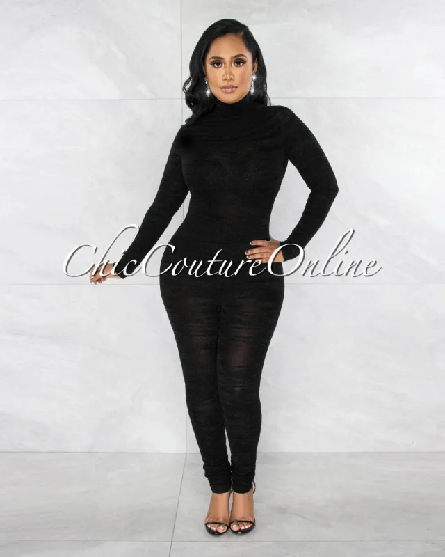 Henry Black Shimmer Zebra Print Sheer Mesh Jumpsuit sold by Chic Couture