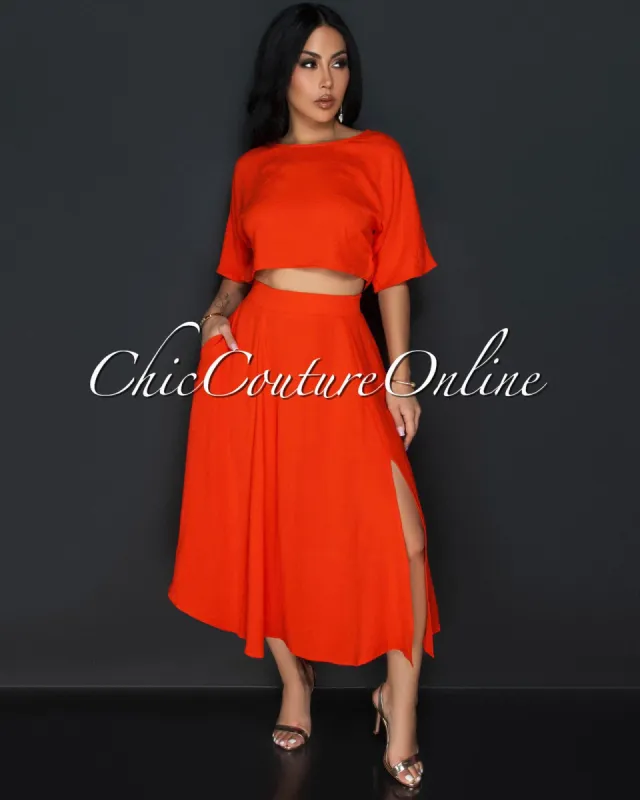 Enola Tomato Crop Top & Maxi Skirt Set sold by Chic Couture