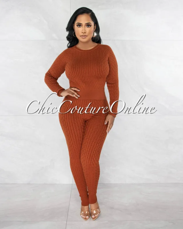 *Palba Brown Cable Knit Sweater Leggings Set sold by chic