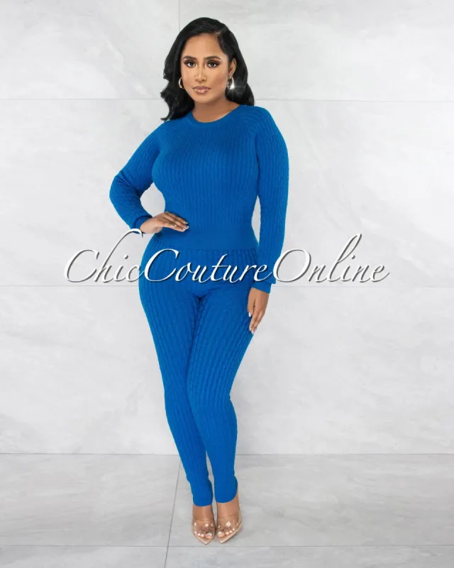 *Palba Royal Blue Cable Knit Sweater Leggings Set sold by chic