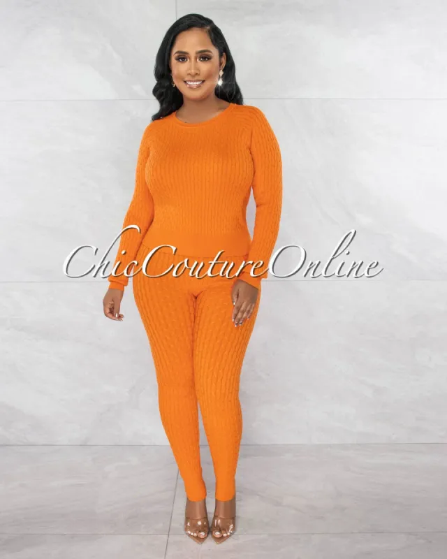 *Palba Orange Cable Knit Sweater Leggings Set sold by chic