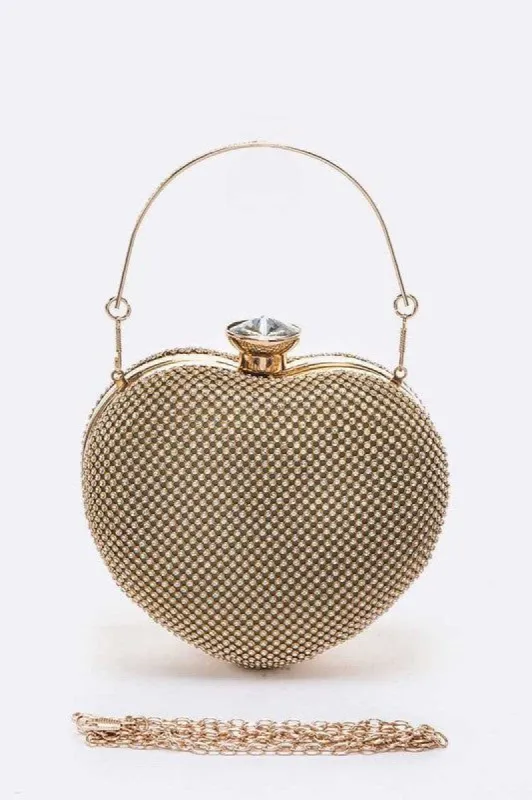 Candy Gold Rhinestone Heart Shape Clutch Bag sold by Chic Couture